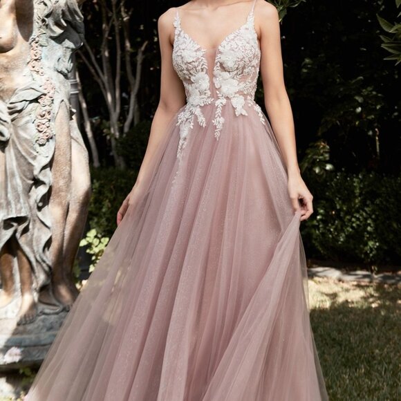 new Mauve color PROM PARTY FORMAL EVENING LONG MAXI FLORAL A-LINE GOWN CD075 - Picture 2 of 9